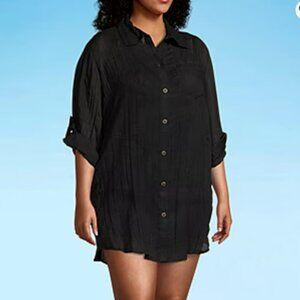 Black Soft Crinkle Swimsuit Cover-up Dress 1X